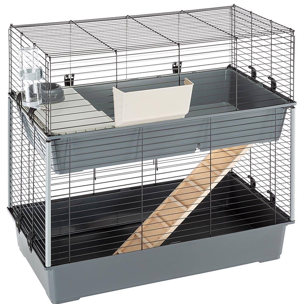 Ferplast 100 Double Rabbit Cage | Rabbit Cage Includes ALL Accessories and Measures 39L x 20.3W x 36.2H Inches， Gray and Black