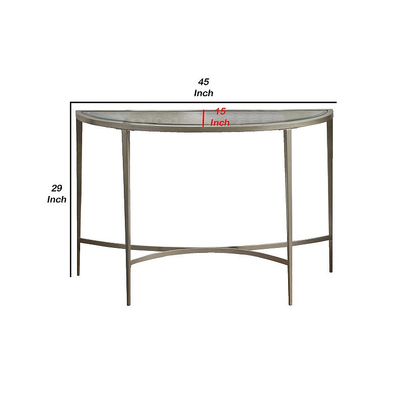 Semicircular Glass Top Sofa Table with Sleek Tapered Legs， Silver