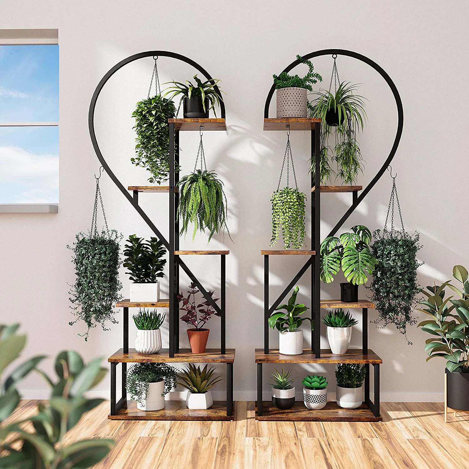 Metal Plant Stand Indoor with Wheels, Creative Heart Shape Plant Shelf Holder, 6 Tier Tall Plant Stand for Indoor Plants Multiple Plant Rack for Home Decor, Balcony, Patio, Garden.Extra Gardening Tools &Screwdriver Drill Bit as gifts