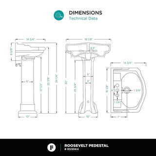 FINE FIXTURES Roosevelt 18 in. Pedestal Vitreous China Rectangular Vessel Sink in White with Overflow 4 in. Faucet Hole RS18W4