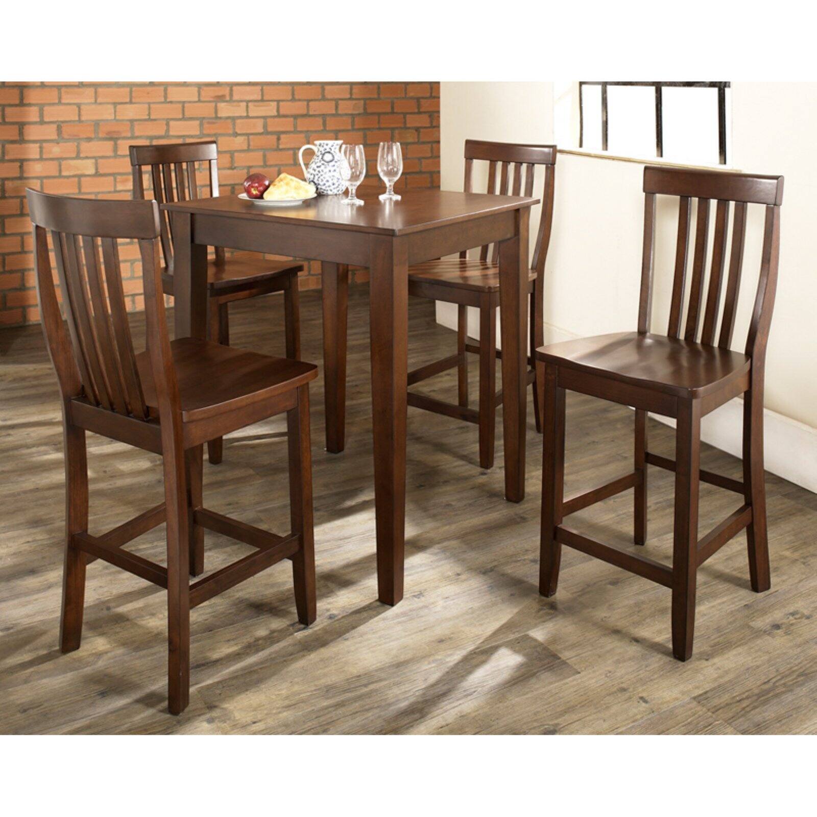 Crosley Furniture 5-Piece Pub Dining Set with Tapered Leg and School House Stools