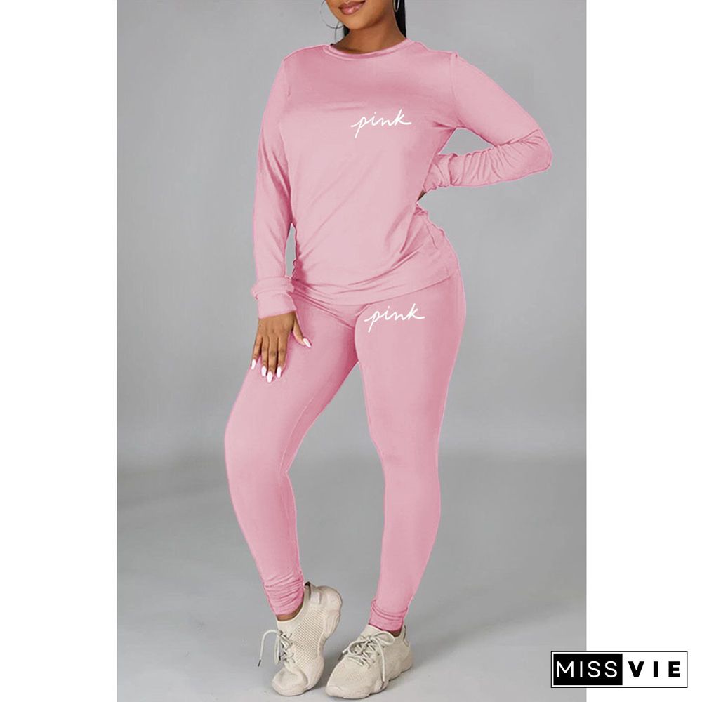 Fitness Long Sleeve T Shirt Tops 2 Piece Pant Sets