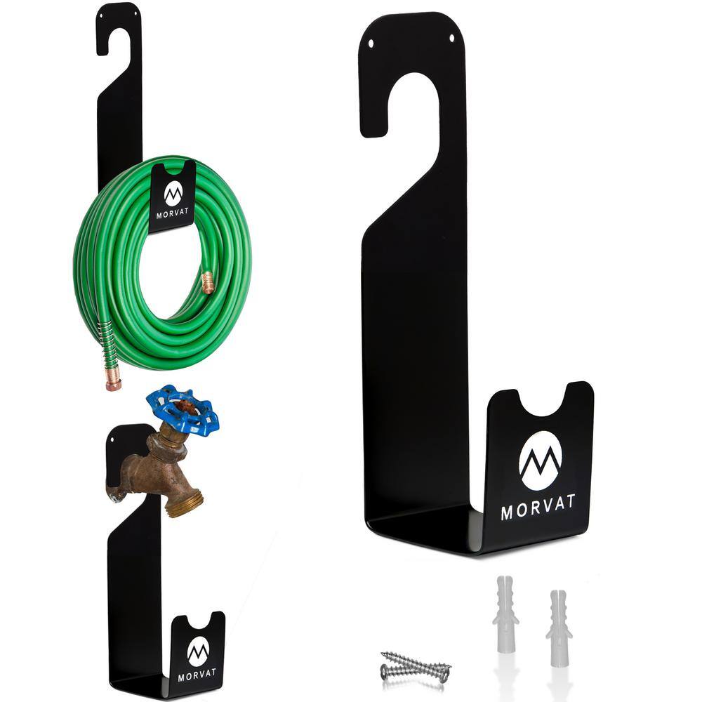 Morvat Wall Mount Holds Up to 150 ft. Hose Premium Metal Garden Hose Hook Holder MOR-HOSEHANGER-1-A