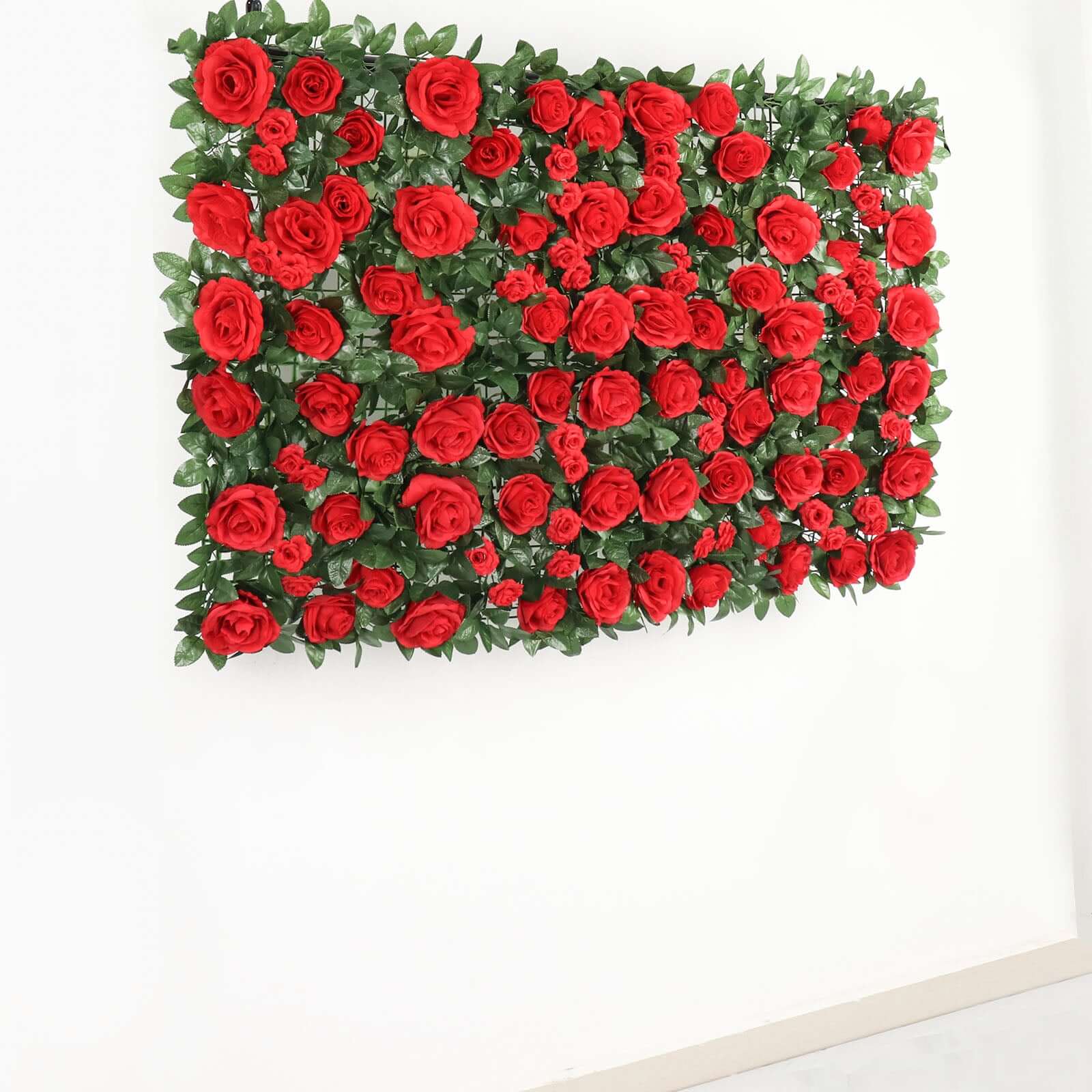 Easy-Install Red Silk Rose Flower Mat Wall Panel Backdrop 3 Sq ft.