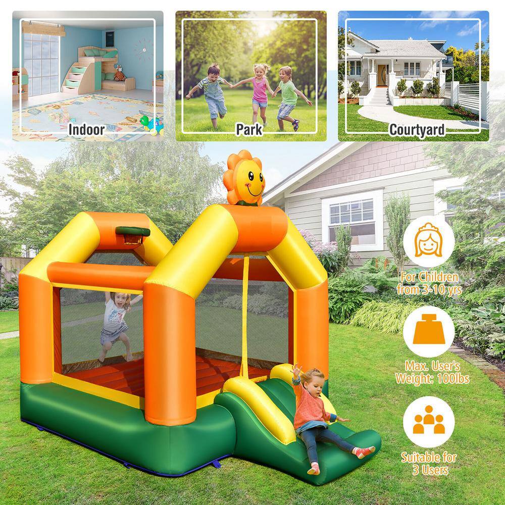 Gymax Inflatable Bounce House Jumping House Kids Playhouse with Slide and 550-Watt Blower GYM10570