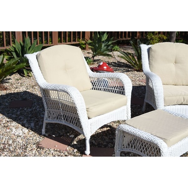 Jeco White Wicker 6piece Seating Set with Tan Cushions