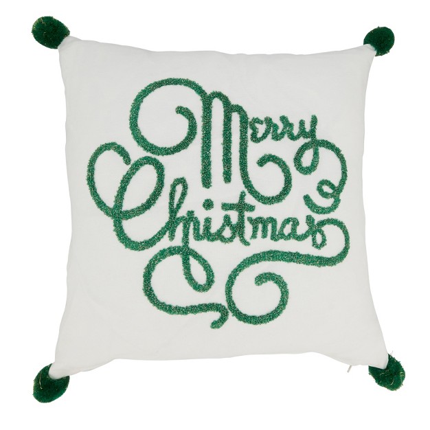 Saro Lifestyle Holiday Throw Pillow With Merry Christmas Design And Poly Filling 18 quot x18 quot White