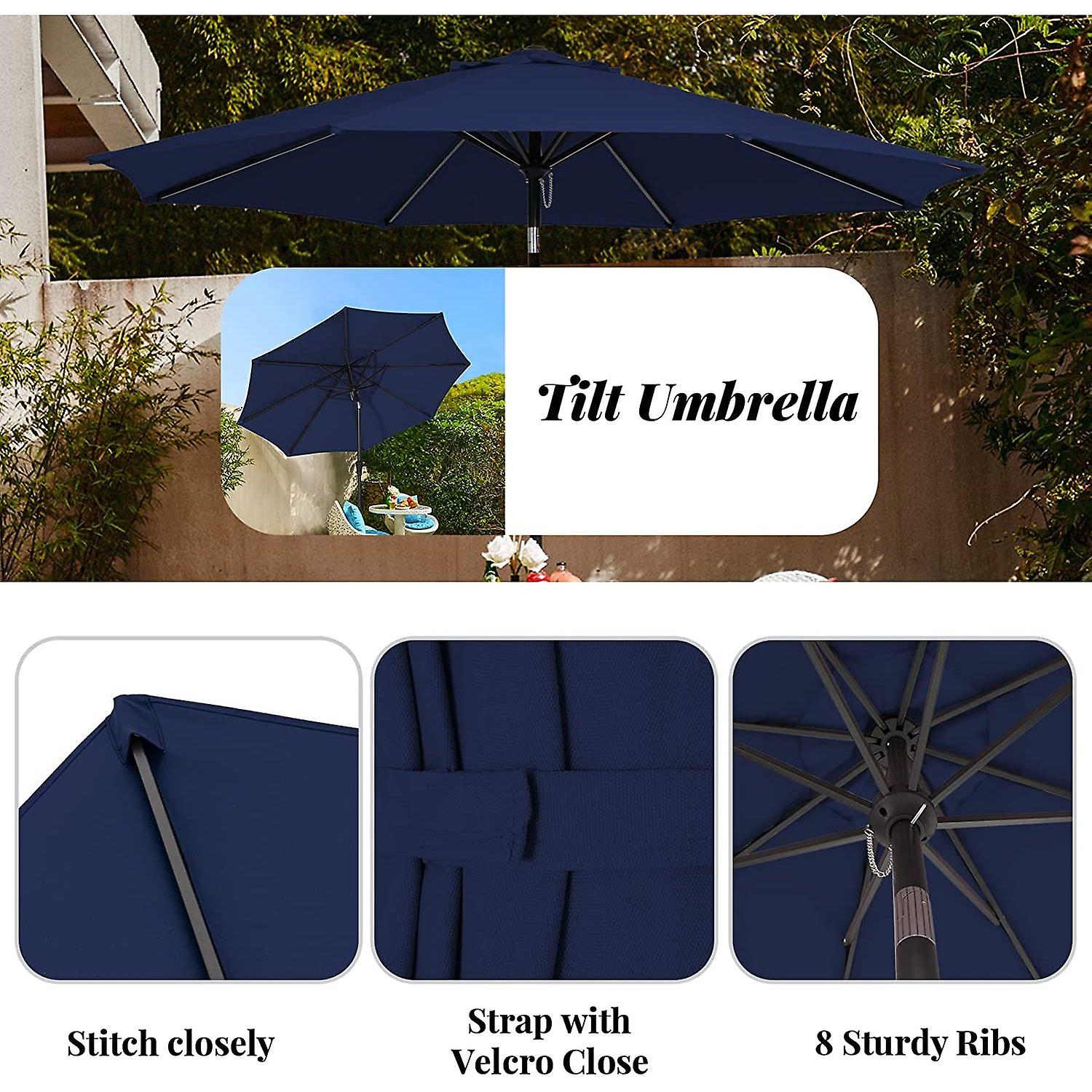 9ft Patio Umbrella Outdoor Market Umbrellas With Push Button Tilt Crank Lift 8 Sturdy Square Ribs Uv Protection Waterproof Sunproof Navy