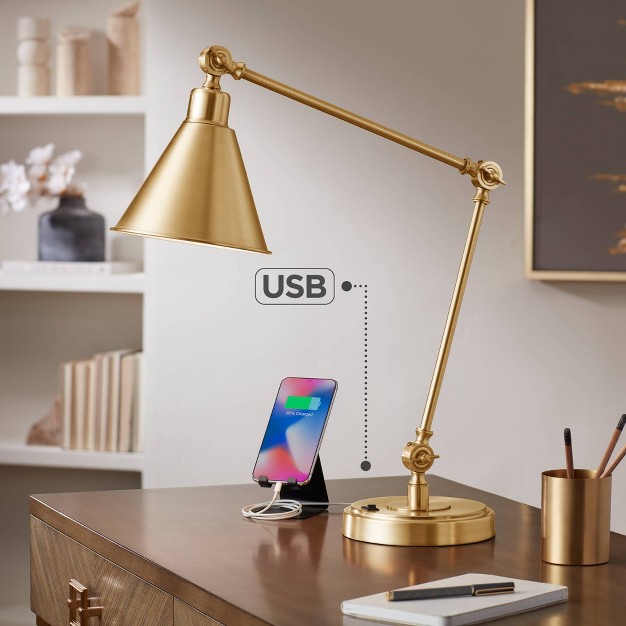 High Warm Brass Metal With Usb Charging Port Adjustable Arm Head For Bedroom Living Room Bedside House Home