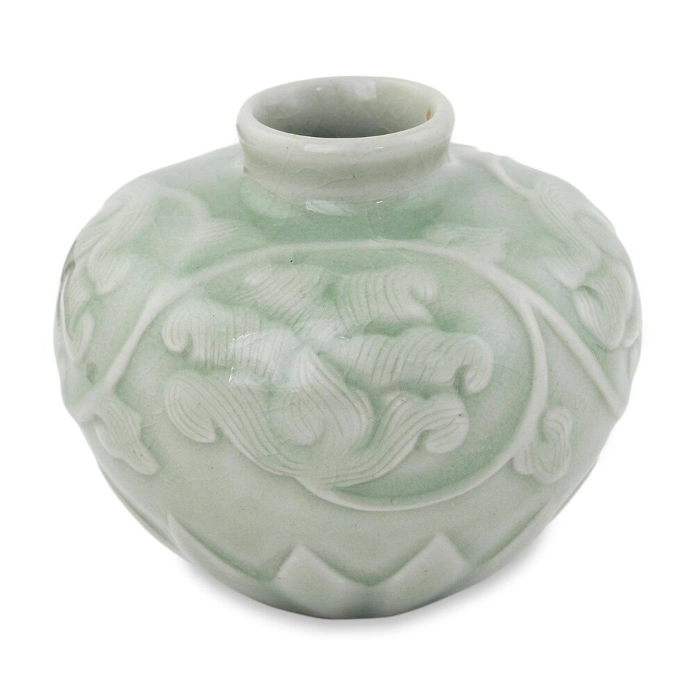 Handmade Celadon Ceramic Petite Vase Voluptuous Lotus (Thailand)