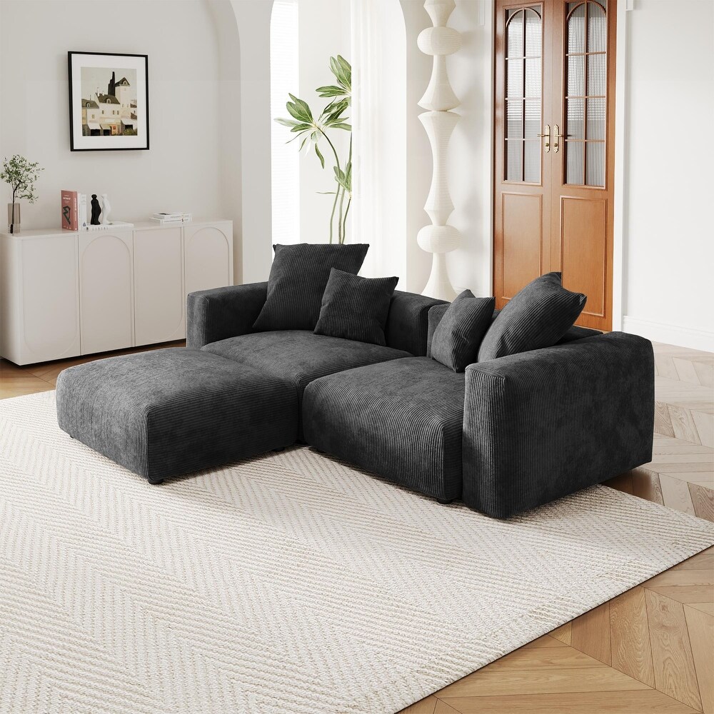 Comfy Corduroy Upholstered Deep Seat Sofa   Couch With Wood Legs and 4 Pillows