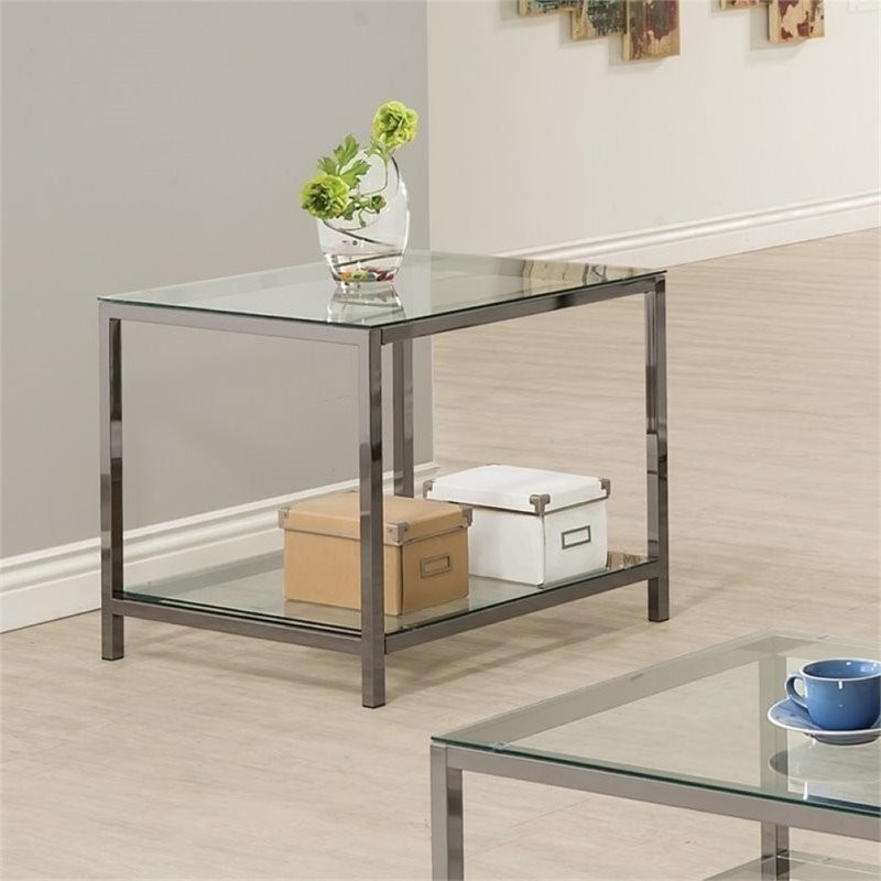 Bowery Hill Contemporary Metal End Table with Glass Top in Black   Contemporary   Side Tables And End Tables   by Homesquare  Houzz