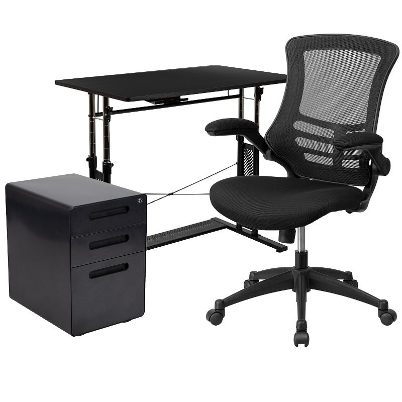 Flash Furniture Adjustable Desk， Office Chair and Filing Cabinet 3-piece Set