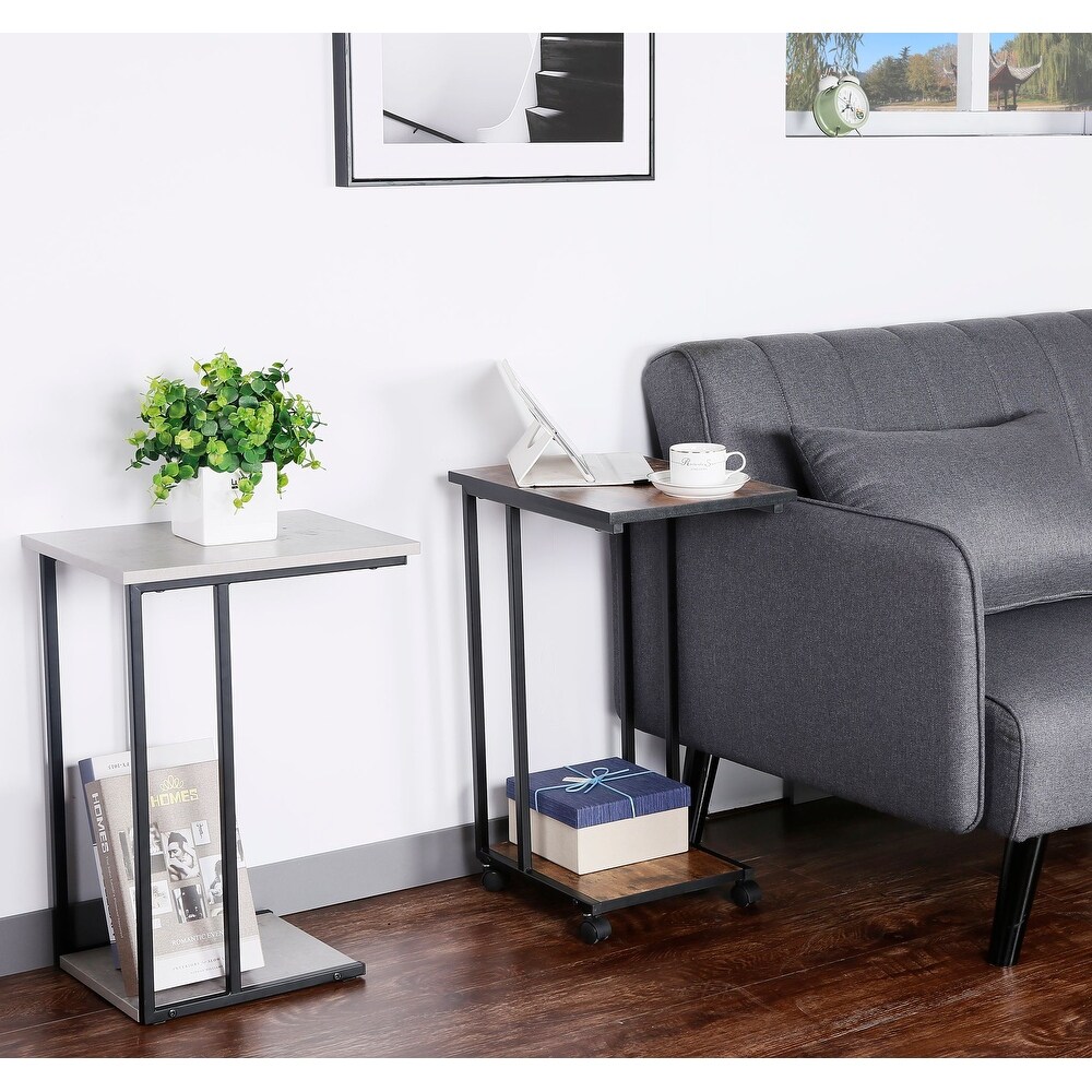 JJS Side End C Table for Sofa  Living Room Couch Table Snack Table That Slide Under for Small Spaces