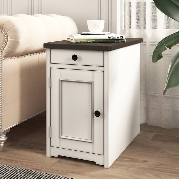 1-Drawer Solid Wood End Table with USB Ports