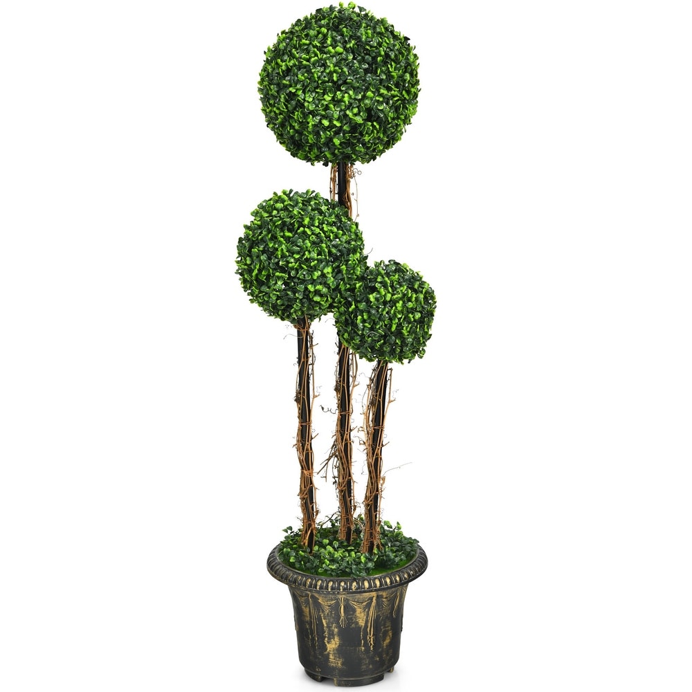 Gymax 4 Ft Artificial Topiary Tree Fake Triple Ball Plant Home Office