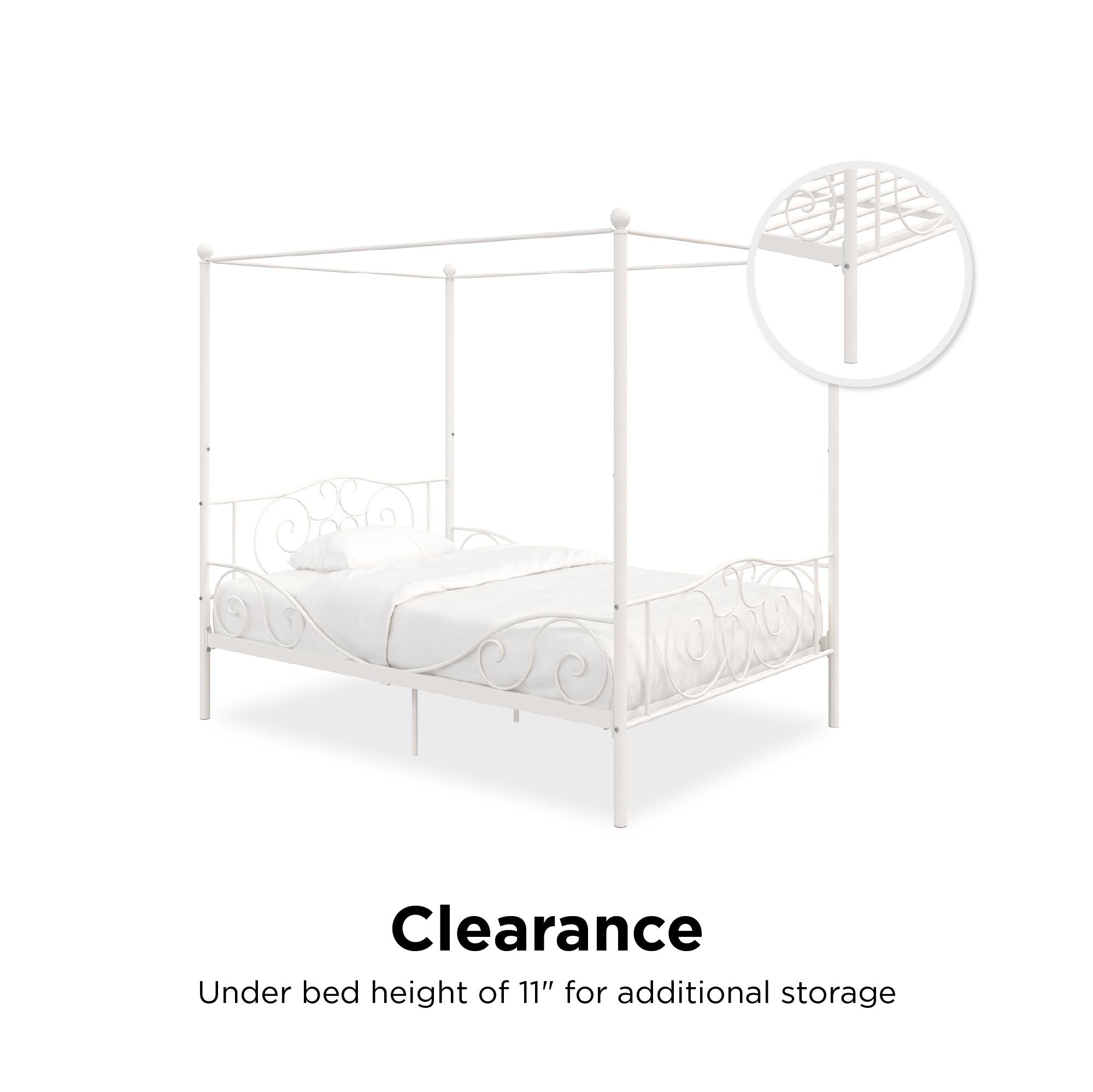 Elm & Oak Metal Canopy Kids Poster Bed, Full, White