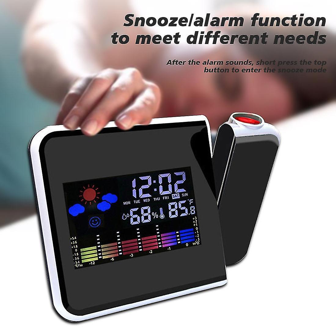 Led Digital Projection Alarm Clock Temperature Thermometer Desk Time Date Display Projector Calenda