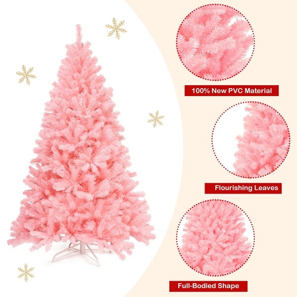 Gymax 6ft Pink Artificial Christmas Tree Hinged Spruce Full Tree w/