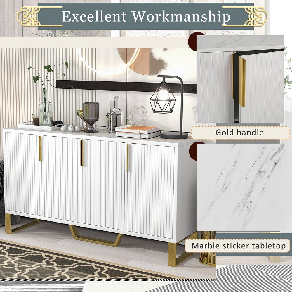 Modern sideboard with Four Doors  Metal handles   Legs and Adjustable Shelves Kitchen Cabinet