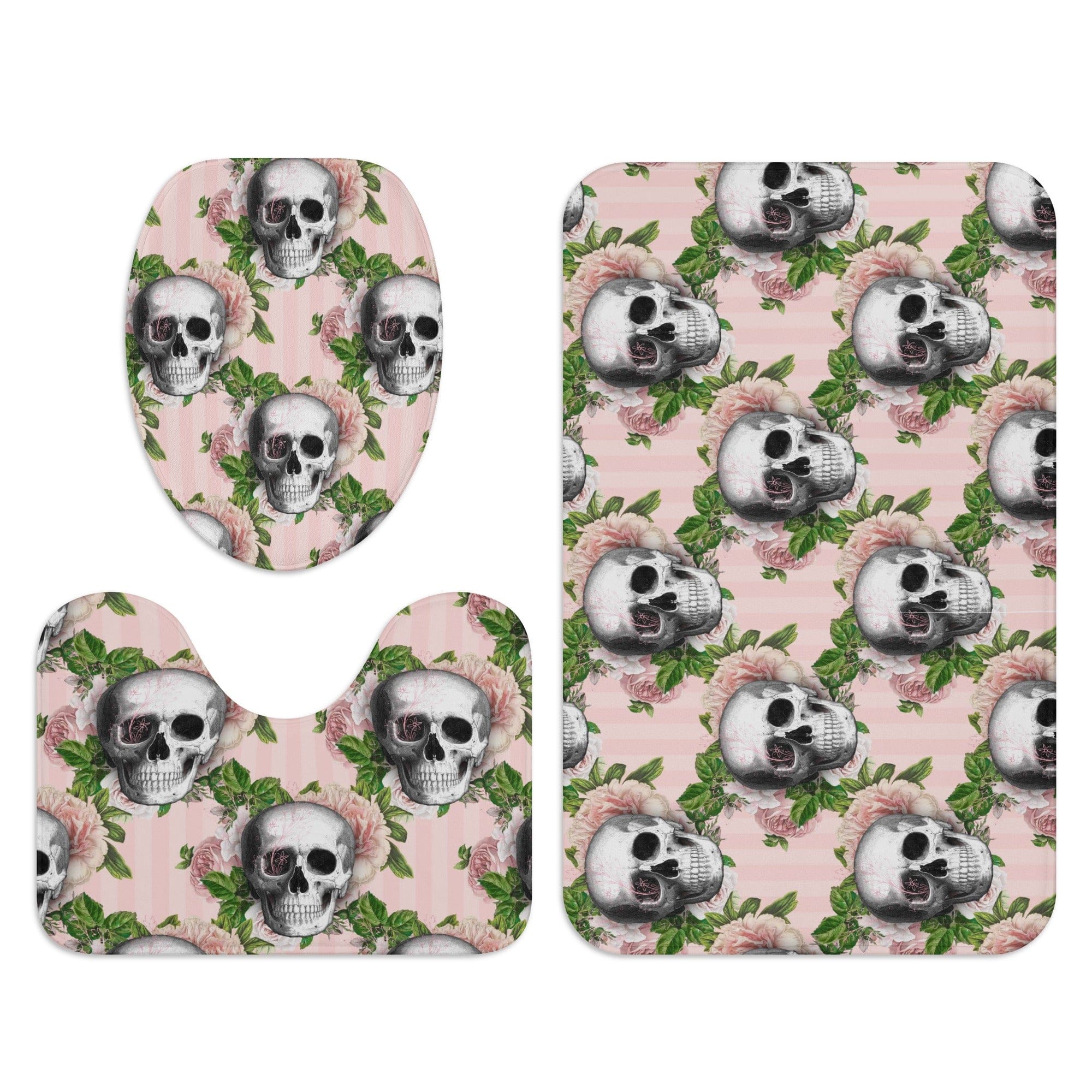 Skull Pink Bath Room Toilet 3 Piece Set