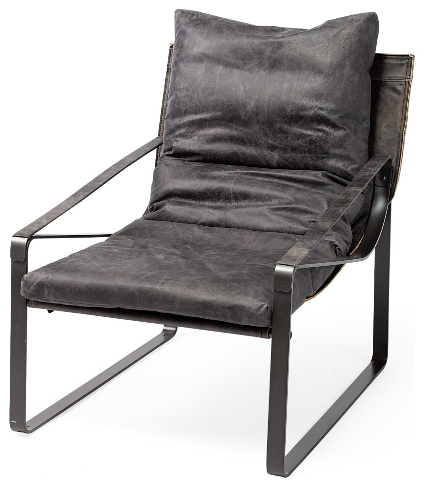 HomeRoots Black Leather Body Accent Chair With Metal Frame   Industrial   Armchairs And Accent Chairs   by VirVentures  Houzz