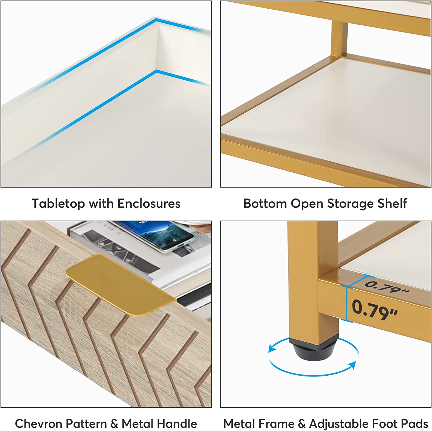 Tribesigns Modern Nightstand with 2 Drawers, Bedrooms Bedside Table, Side End Table for Living Room, White & Gold