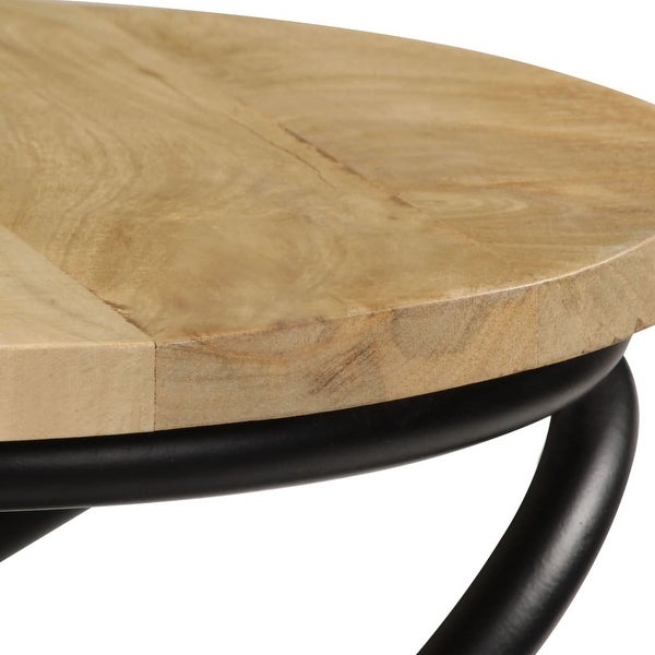 Wood Round Coffee Table Metal Frame Side Table