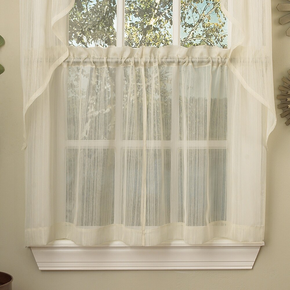 Ivory Micro Striped Semi Sheer Window Curtain Pieces   Tiers  Valance and Swag Options