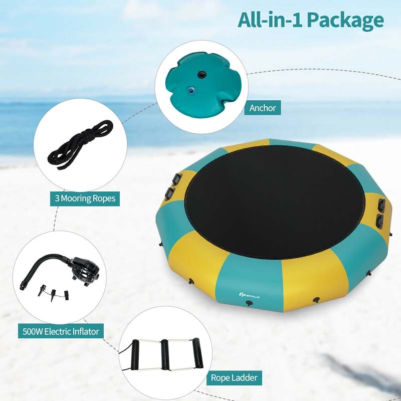 15 FT Inflatable Water Bouncer Trampoline Portable Bounce Swim Platform for Lakes Pools Calm Sea