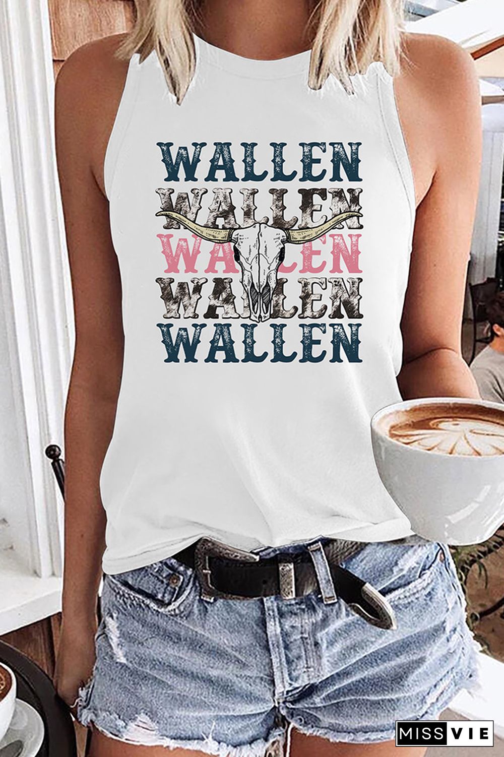 Western Style Bull Head Graphic Tank Top