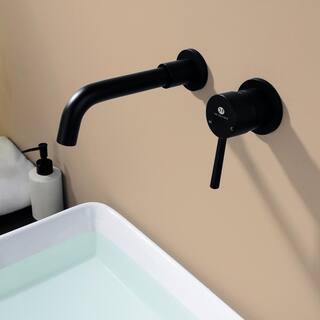 Mondawe Simple Single Handle Wall Mounted Bathroom Faucet Sink Faucet in Matte Black MD2401B