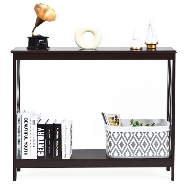 Costway 2-Tier Console Table x-Design Bookshelf Sofa Side Accent Table