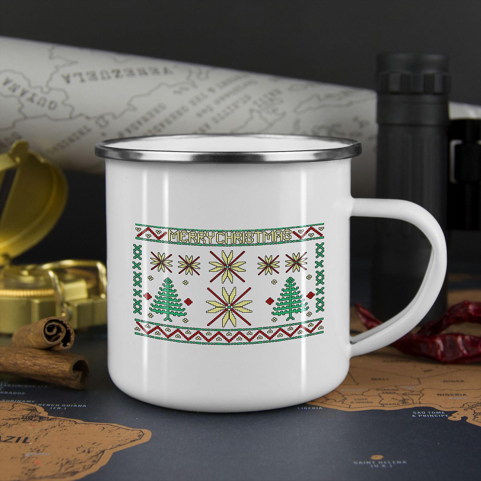 Merry Christmas Art NEW WhiteTea Coffee Enamel Mug10 oz | Wellcoda