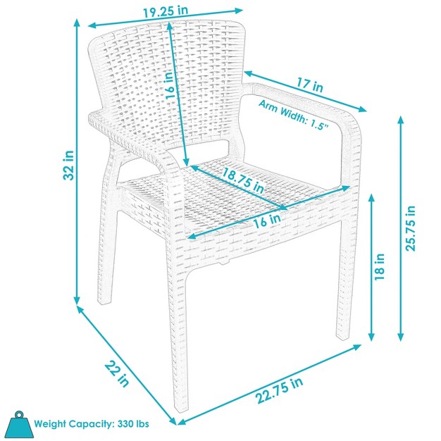 Sunnydaze Faux Wicker Rattan Design Plastic All weather Commercial grade Segonia Indoor outdoor Patio Dining Arm Chair