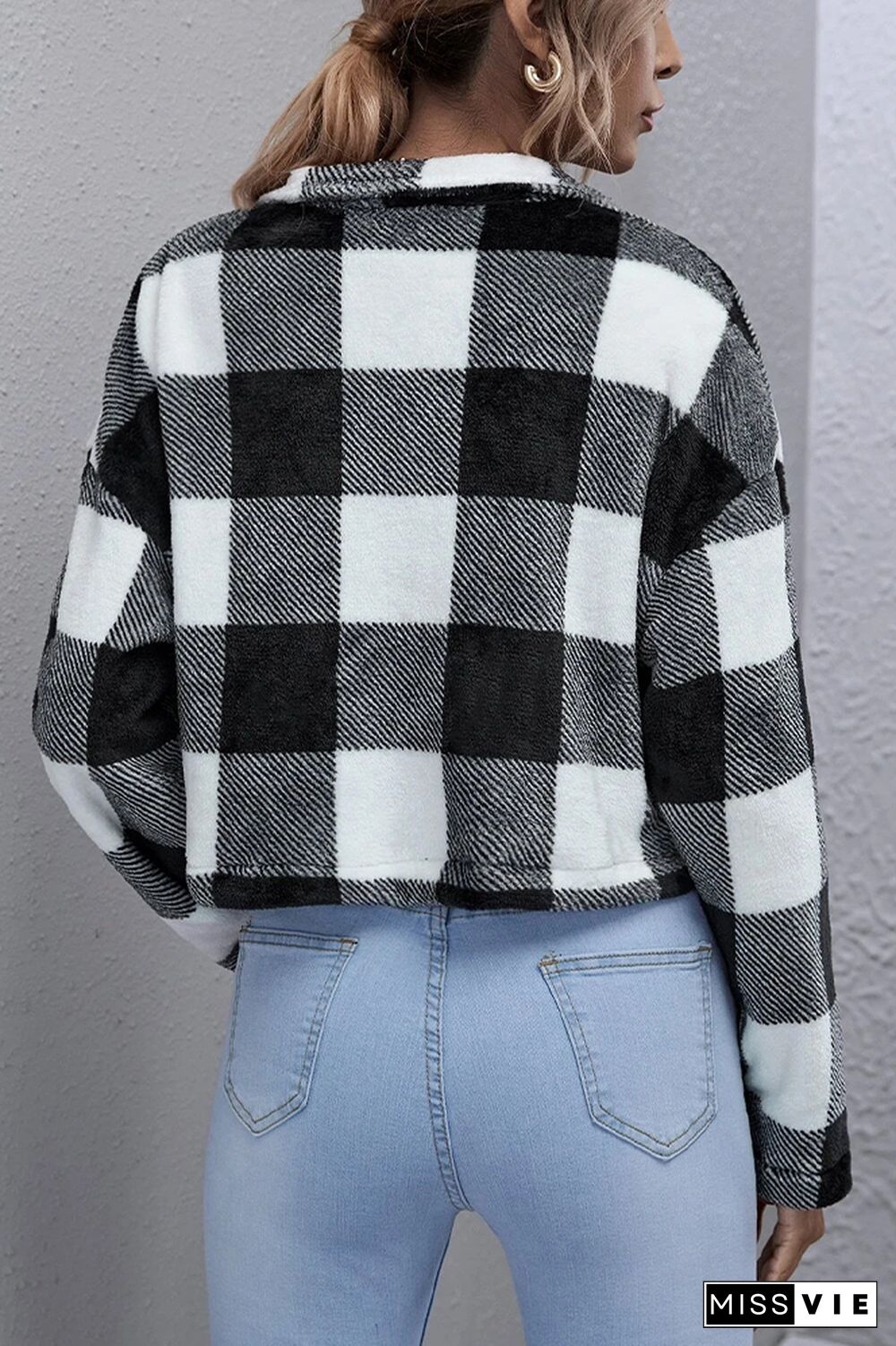 Plaid Print Plush Short Jacket Coat Wholesale