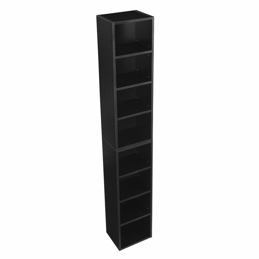 Adjustable 8 Tier Media Tower: Streamlined CD/DVD Storage  Bookcase with Adjustable Shelves. Versatile Double Decker Display