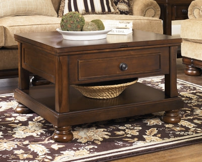 Signature Design by Ashley Porter Traditional Hand-Finished  Lift Top Coffee Table, Dark Brown