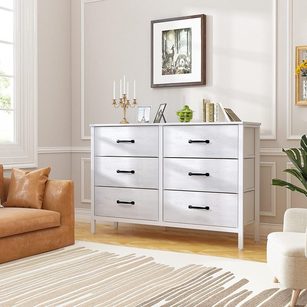 White Dresser with 6 Drawers  Wide Dresser for Bedroom and 50\