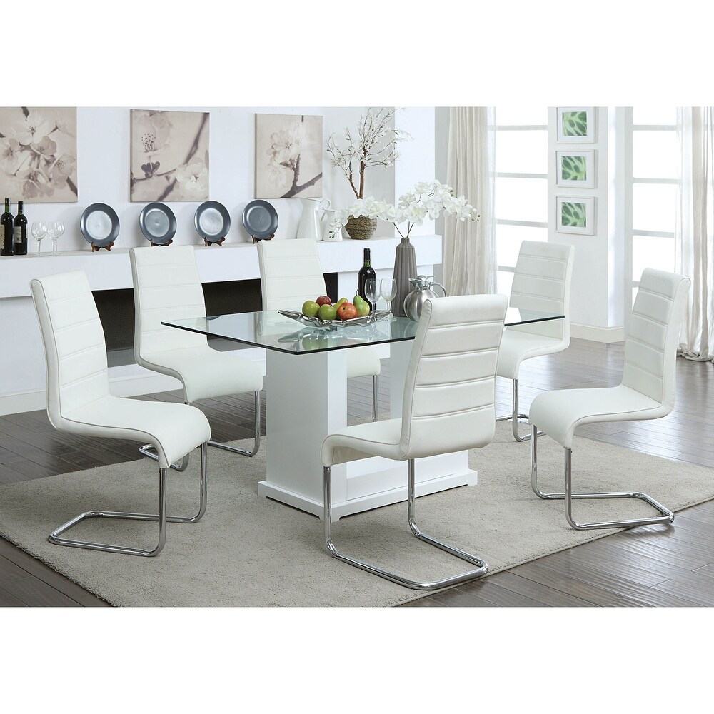 Benton Contemporary White Glass Top 7 Piece Dining Table Set by Furniture of America