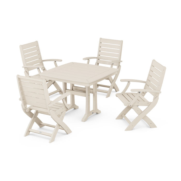 Polywood Signature Folding Chair 5-Piece Dining Set with Trestle Legs PWS985-1