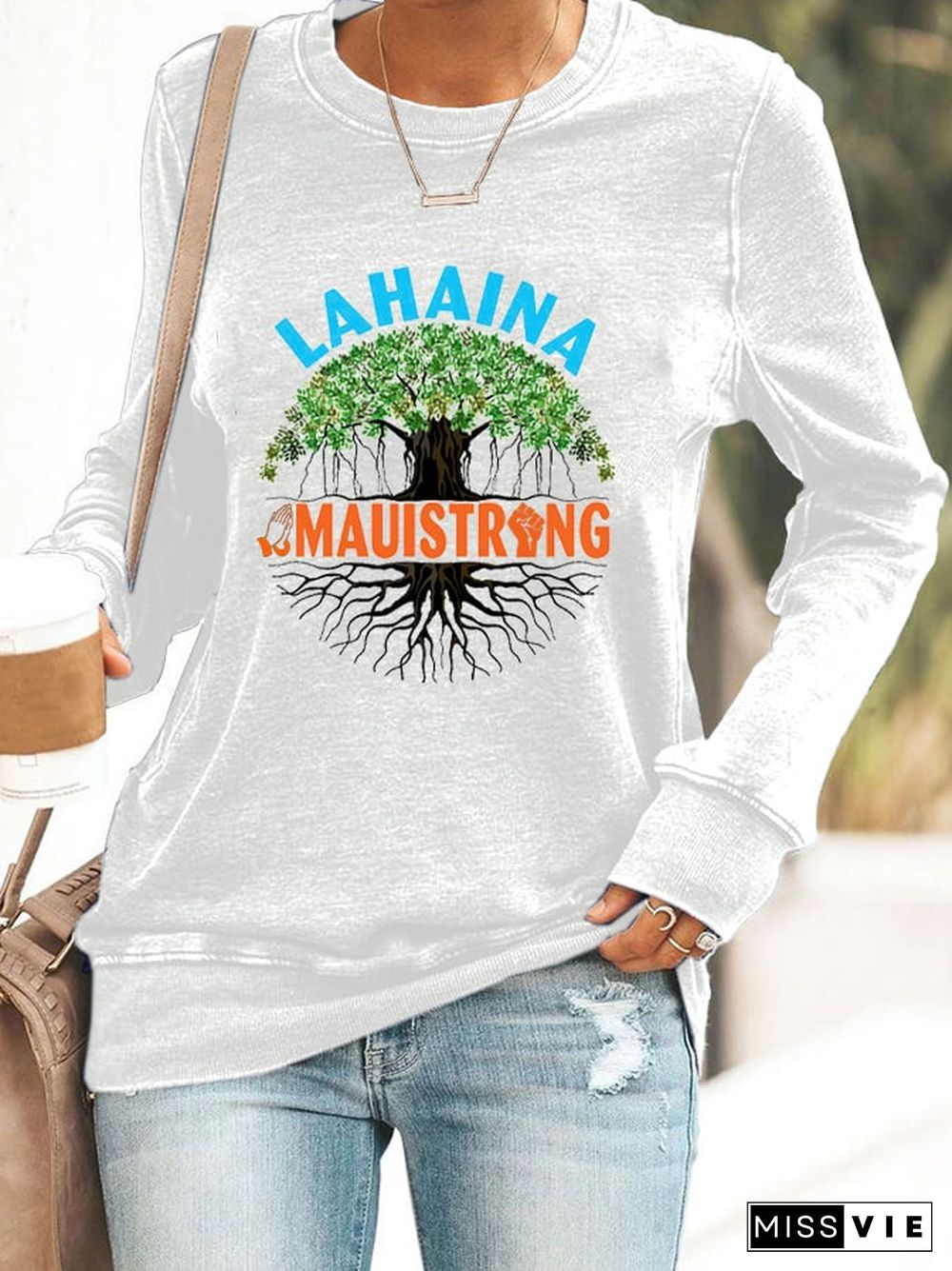 Women's Stay Strong Lahaina Banyan Tree In Maui Hawaii Maui Strong Printed Sweatshirt