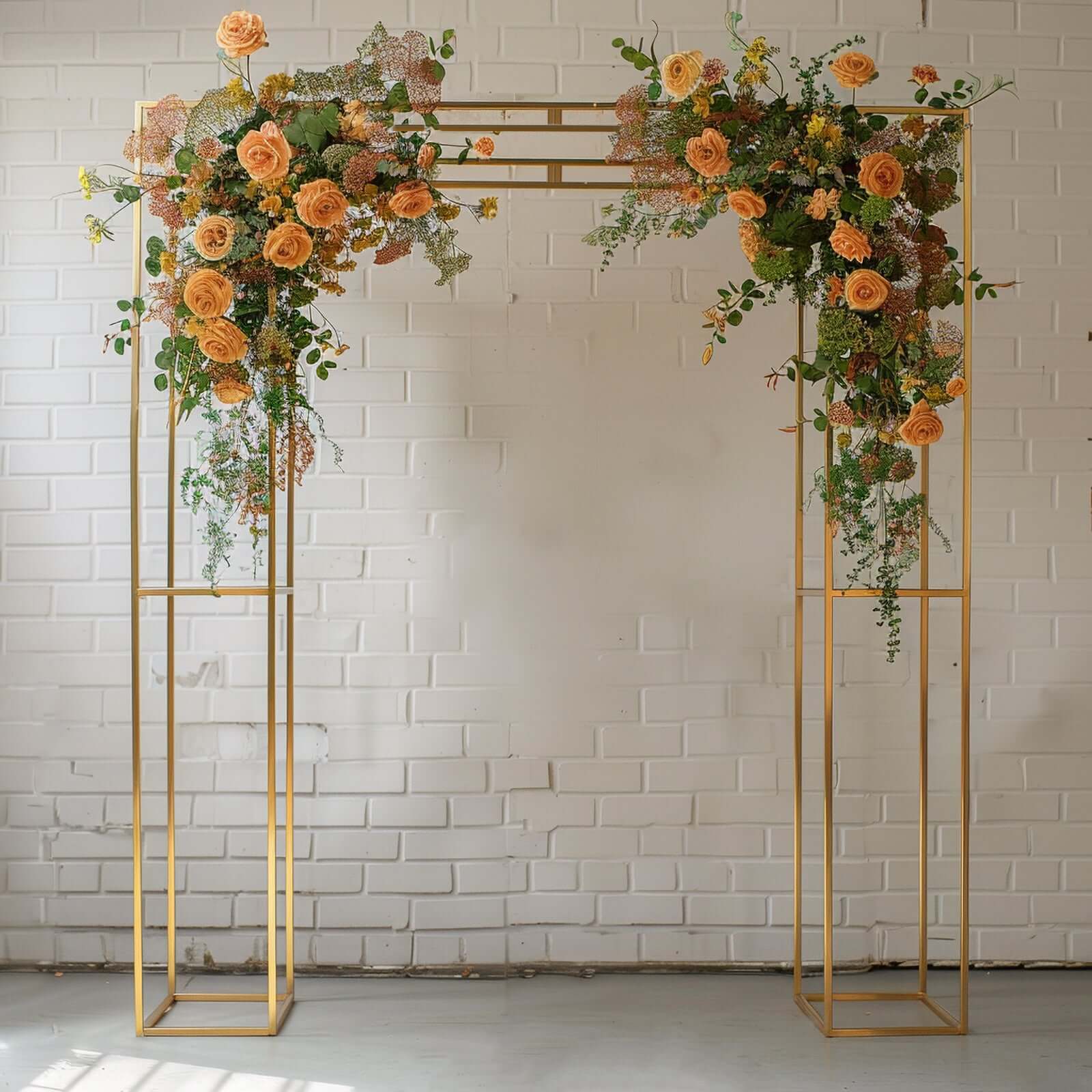 Heavy Duty Gold Metal 3D Rectangular Wedding Arch, Floral Balloon Frame Backdrop Stand - 7.5ft