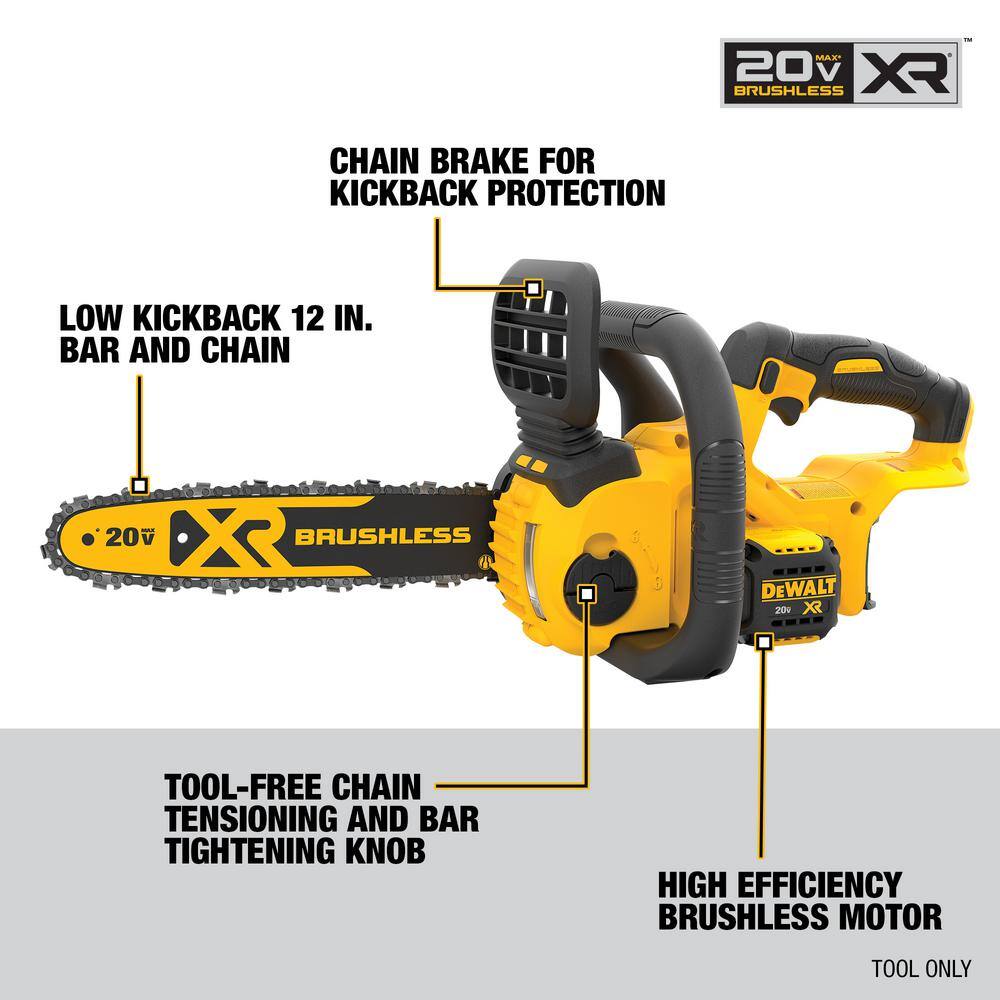 DW 20V MAX 12in. Brushless Battery Powered Chainsaw  Pruner (Tools Only) DCCS620BWPR320B