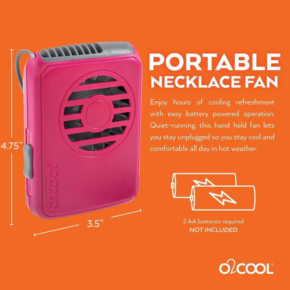 O2COOL Deluxe 2.5 in. Necklace Personal Fan in Raspberry FN02001