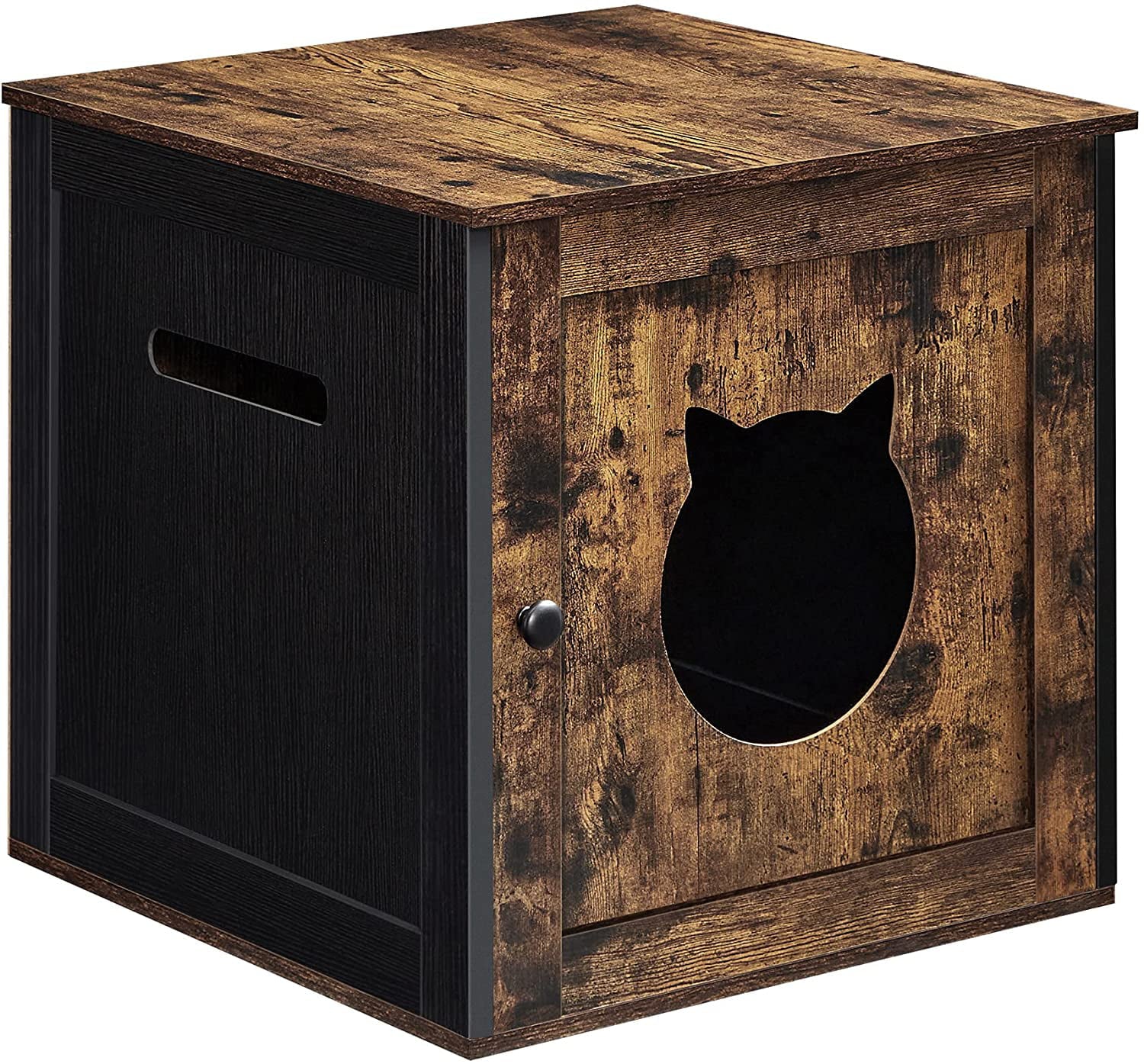 FEANDREA Cat Litter Box Furniture， Rustic Brown and Black