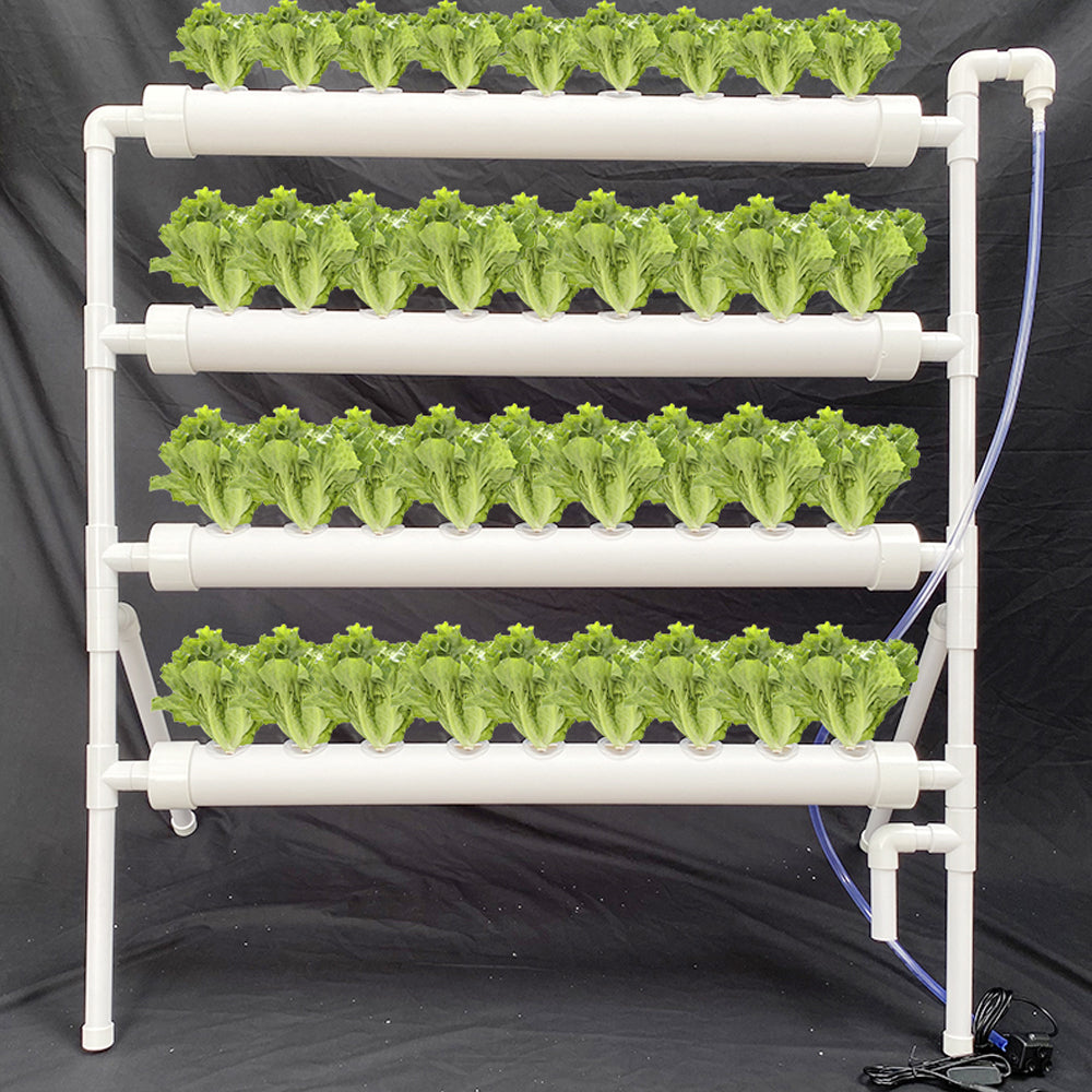 Hydroponics Growing Site 4 Layers PVC Pipes 36 Sites Hydroponic Gardening Growing System with Water Pump， Pump Timer， Planting Basket， Water Pipe， and Sponge