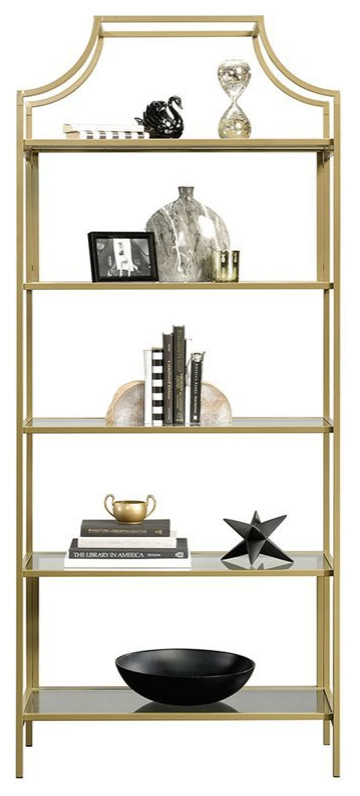 Pemberly Row Modern 5 Shelf Metal Bookcase in Satin Gold Finish   Contemporary   Bookcases   by Homesquare  Houzz