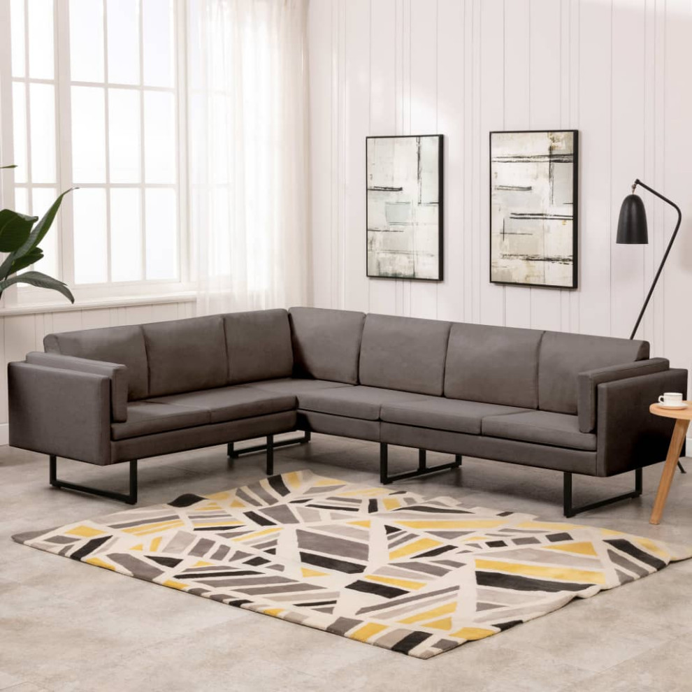 vidaXL Corner Sofa L shaped Light Gray Fabric Steel Chaise Longue Loveseat   Transitional   Sectional Sofas   by vidaXL LLC  Houzz