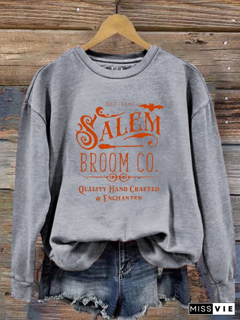 Women's Halloween Salem Broom Co Prnted Sweatshirt